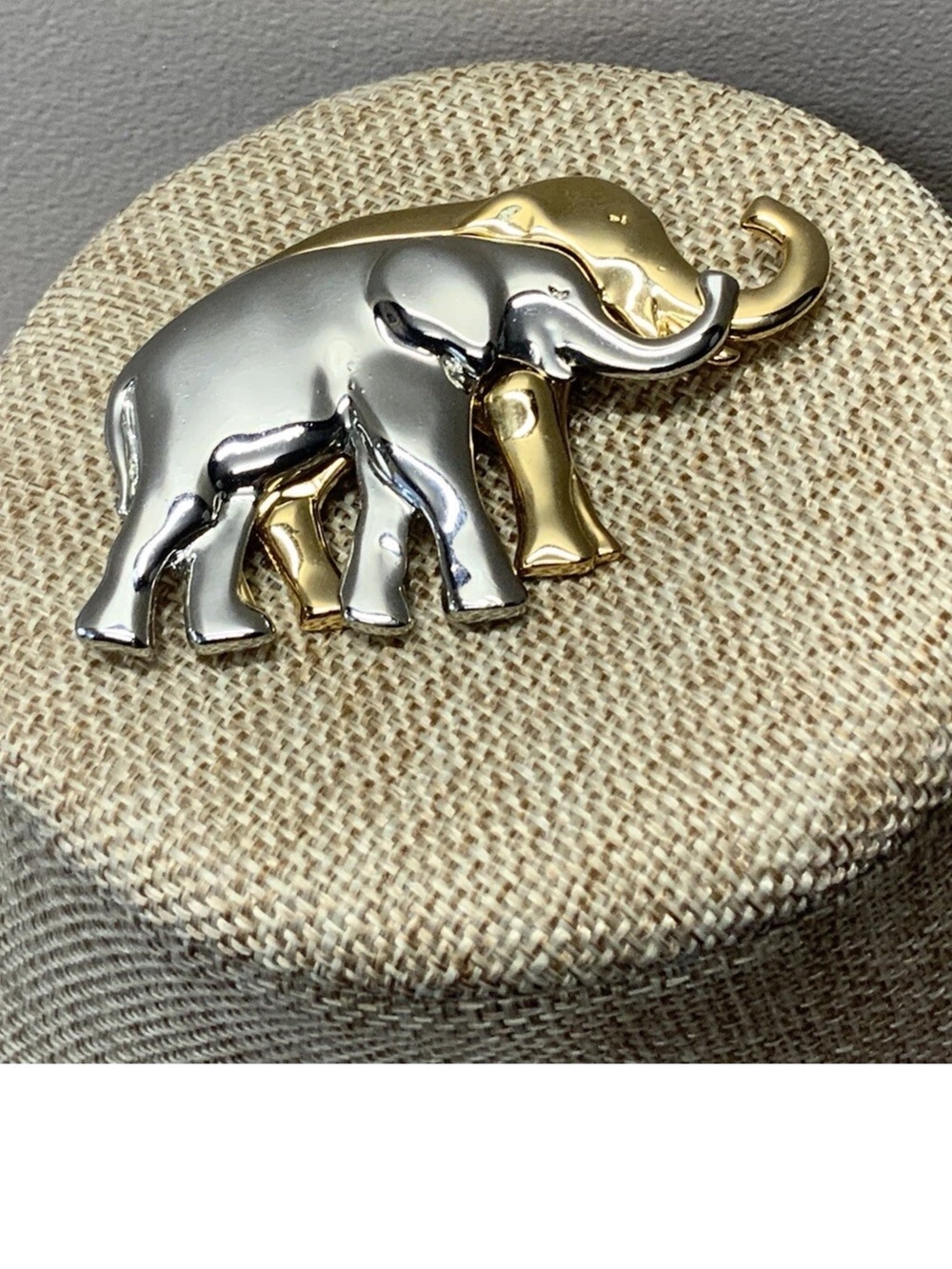 Vintage Liz Claiborne Silver Tone and Gold Tone Elephant Brooch